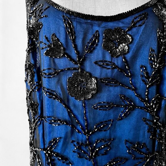 Vintage Y2K Blue Floral Beaded Silk Bodycon Maxi Formal Prom Dress Size L/XL - Picture 8 of 8